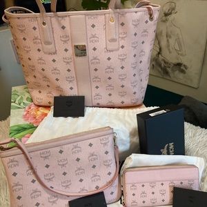 MCM large pink tote w/zippy wallet & pouch